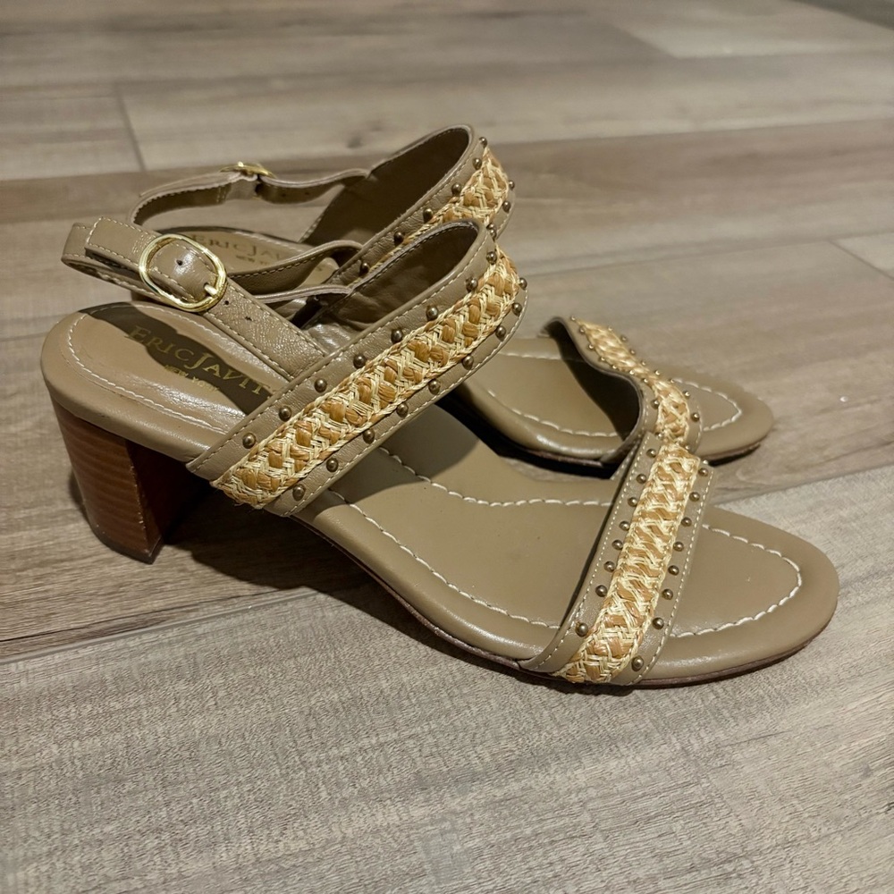 ERIC JAVITS NEW YORK Maribel Braided Studded Cuban Sandals Adjustable tan US 7